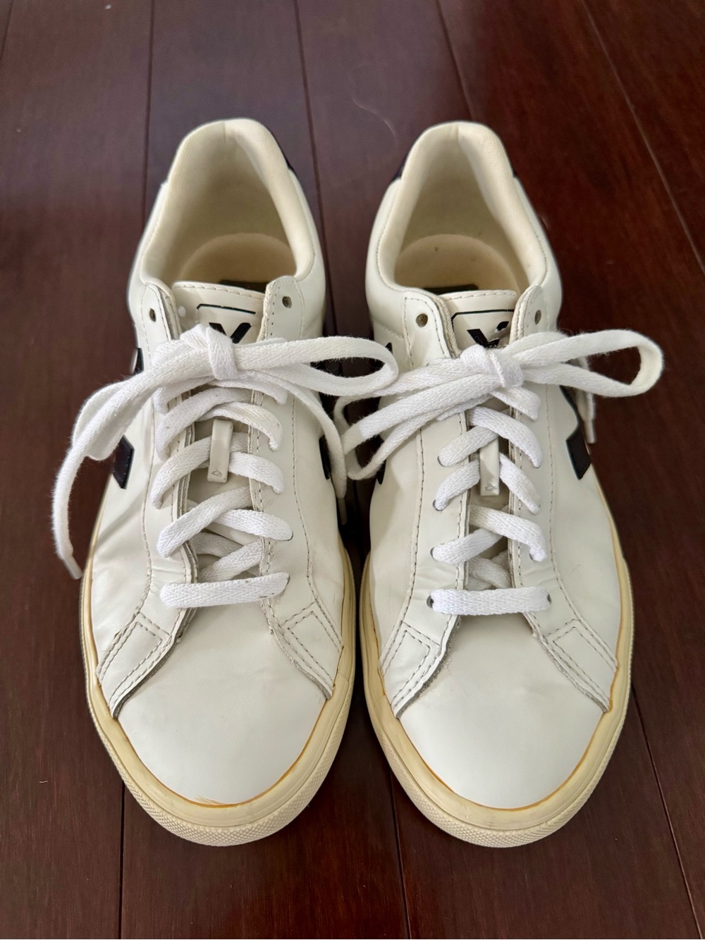 Veja White Leather Sneakers with Black V Detail